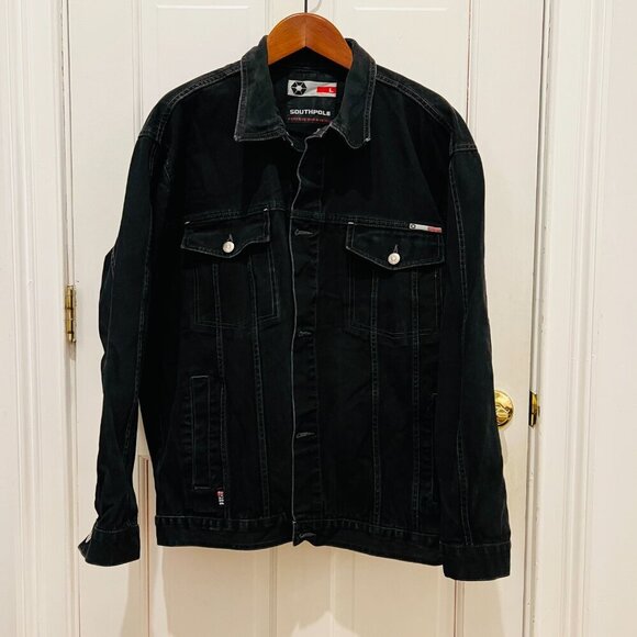 VTG Southpole Jacket Mens Black Denim Y2K Type II Grunge 90s Rap Hip Hop 90s - Picture 3 of 16